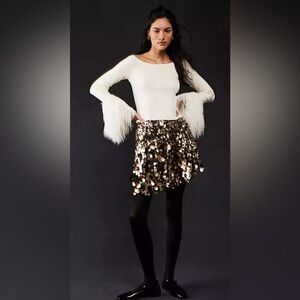 FREE PEOPLE Can't Get Enough Gold Metallic Paillette Sequin Mini 0 NWT $148